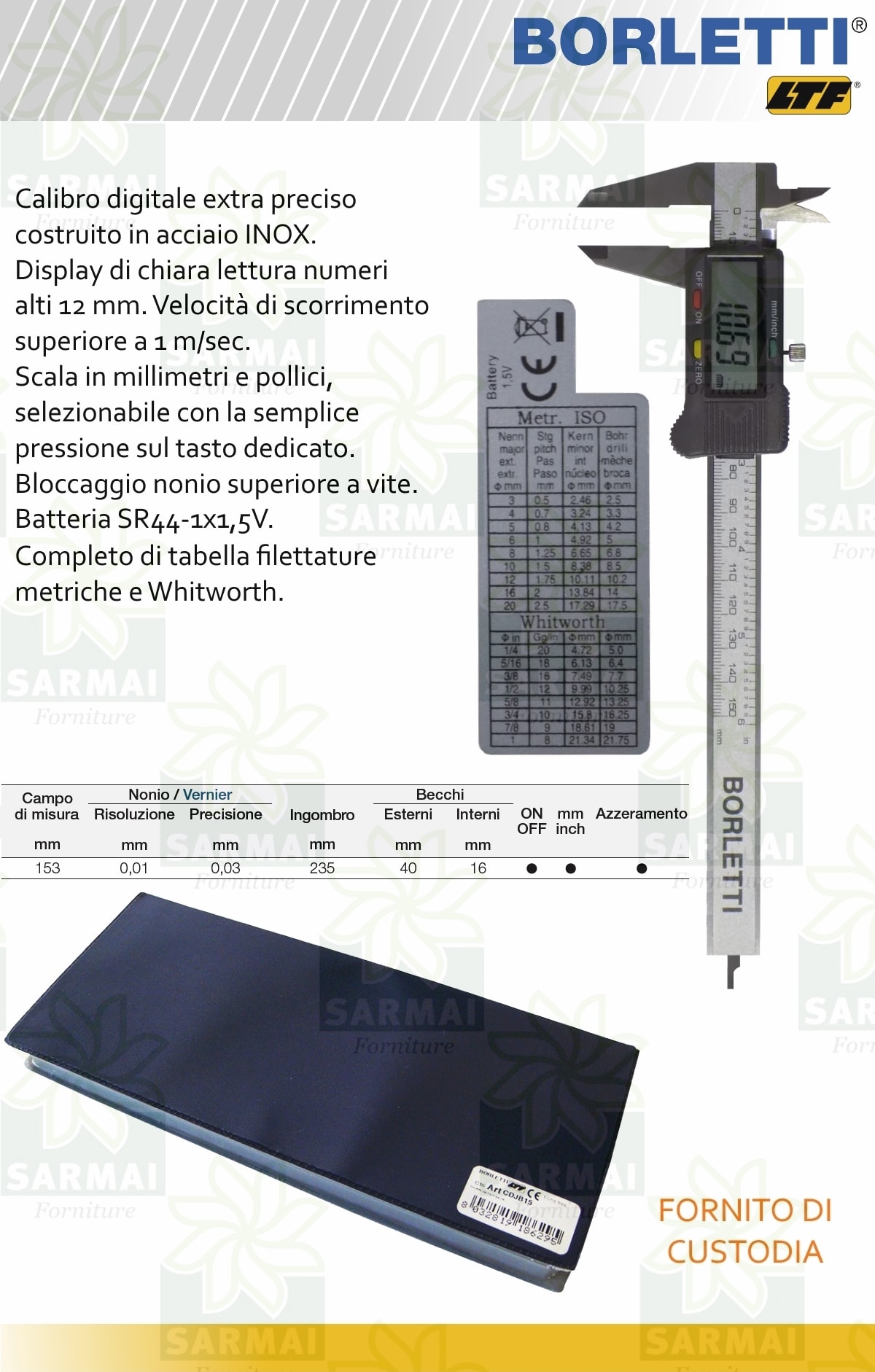 Calibro digitale BORLETTI di precisione 150 mm Borletti CDJB15