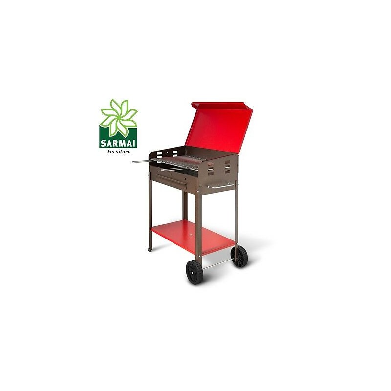 BARBECUE GRIGLIA A CARBONE BBQ COPERCHIO 2 RUOTE CARBONELLA GIARDINO 40x60xH90cm