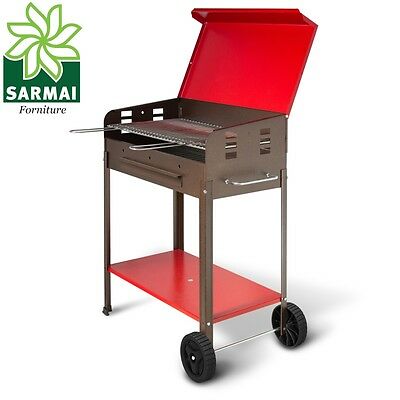 BARBECUE GRIGLIA A CARBONE BBQ COPERCHIO 2 RUOTE CARBONELLA GIARDINO 40x60xH90cm