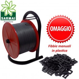 KIT REGGIATURA MANUALE ROTOLO REGGETTA 12 mm 900 m + PORTA ROTOLO SIGILLI FIBBIA