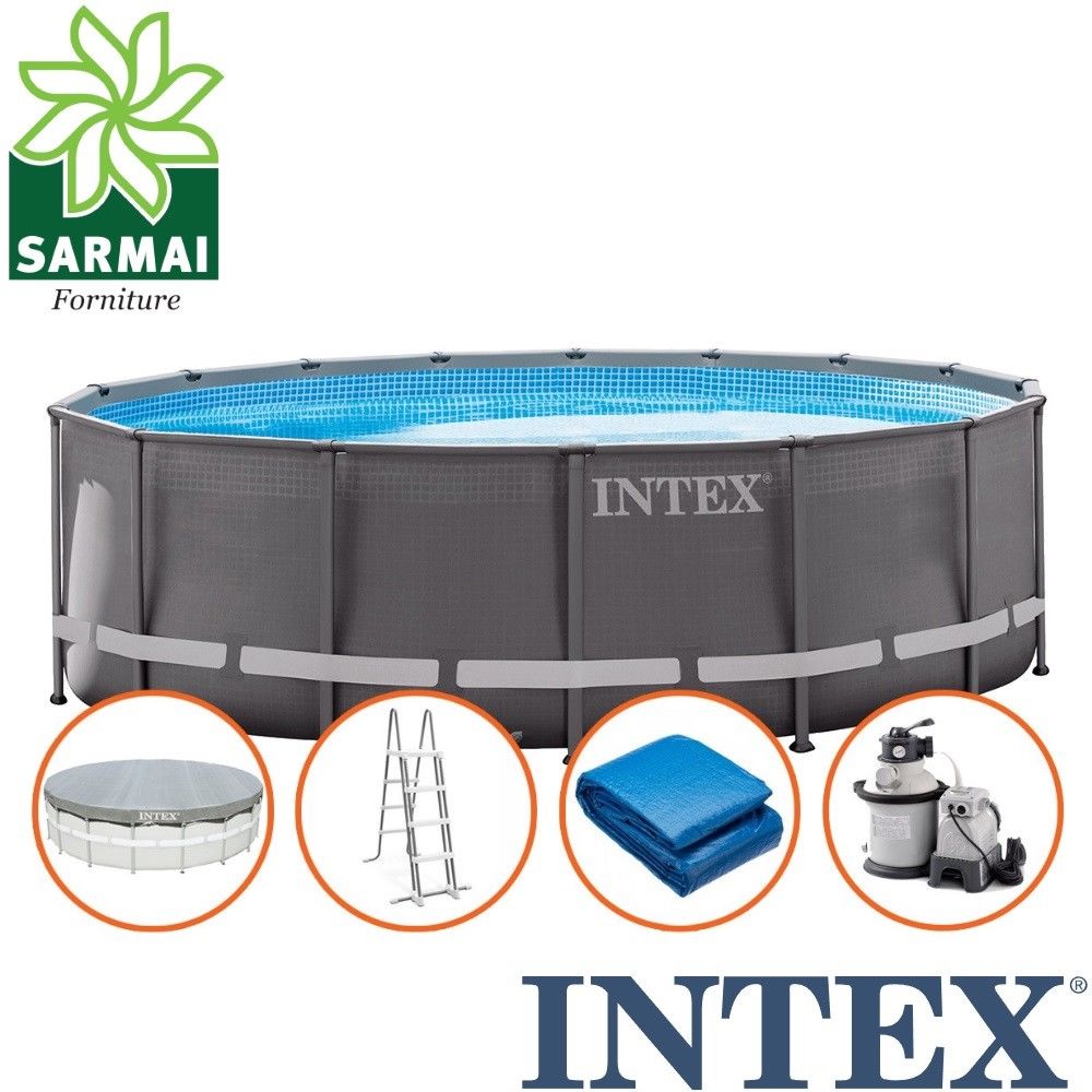 Intex Piscina Fuoriterra Ultra Metal Frame Rotonda 488x122 Cm Con Pompa A Sabbia