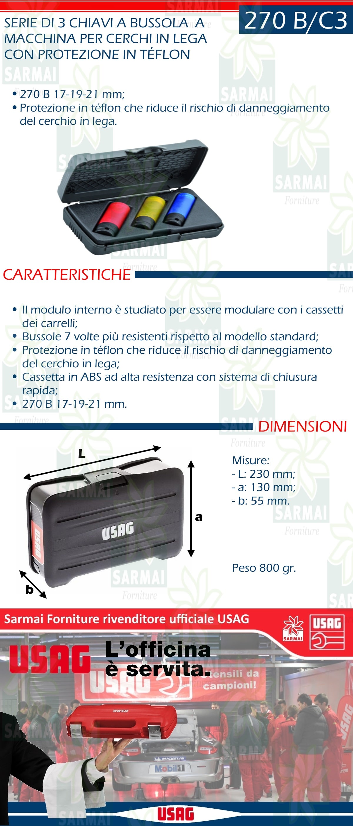 USAG 270 C NEW Chiavi a bussola impact per cerchi in lega con protezione in  PTFE